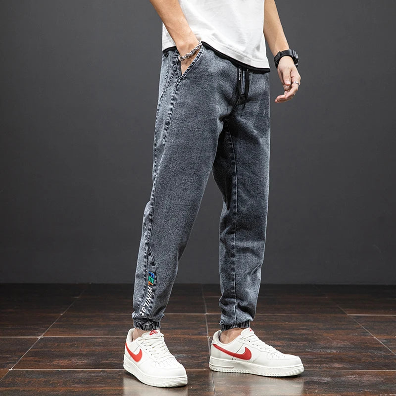 Men’s Cargo Jeans – Baggy Streetwear Denim Jogger Pants (Black/Blue, Plus Size)