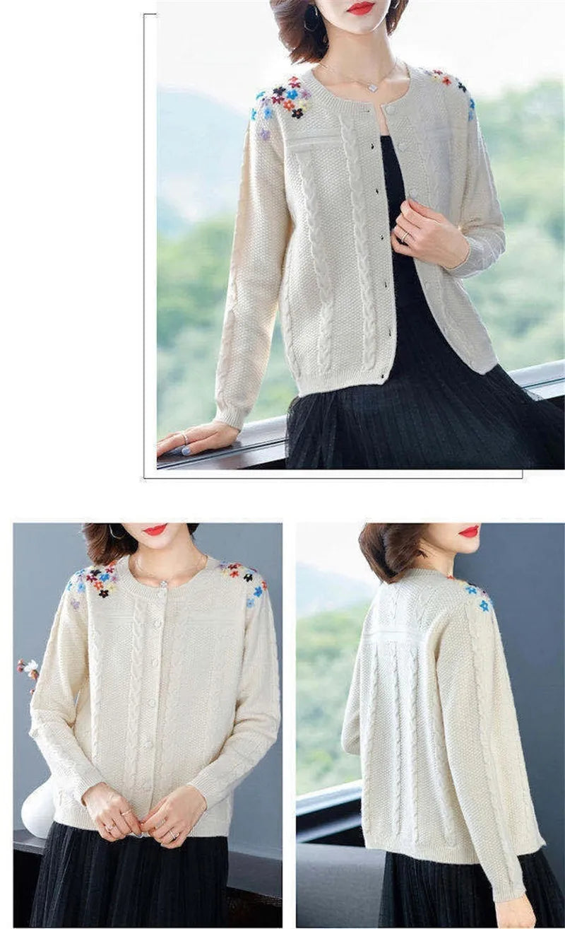Women's Embroidered Knit Cardigan – Short Loose Spring & Autumn Sweater Jacket