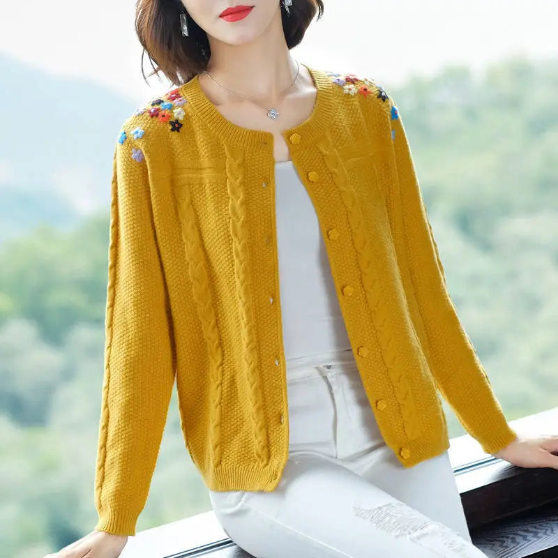 Women's Embroidered Knit Cardigan – Short Loose Spring & Autumn Sweater Jacket