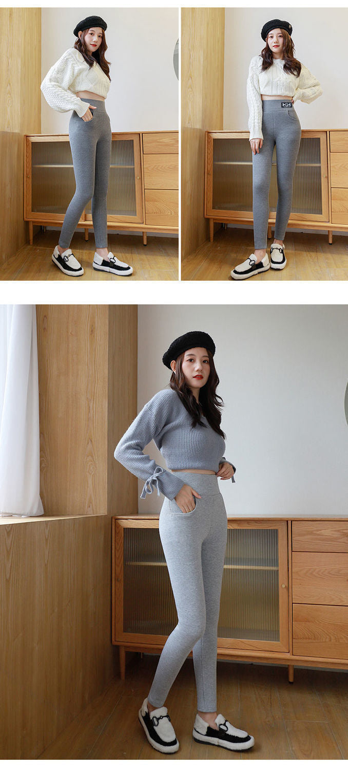 Women’s High-Waist Lamb Wool Fleece Leggings – Butt Lift Thick Winter Pants with Pocket