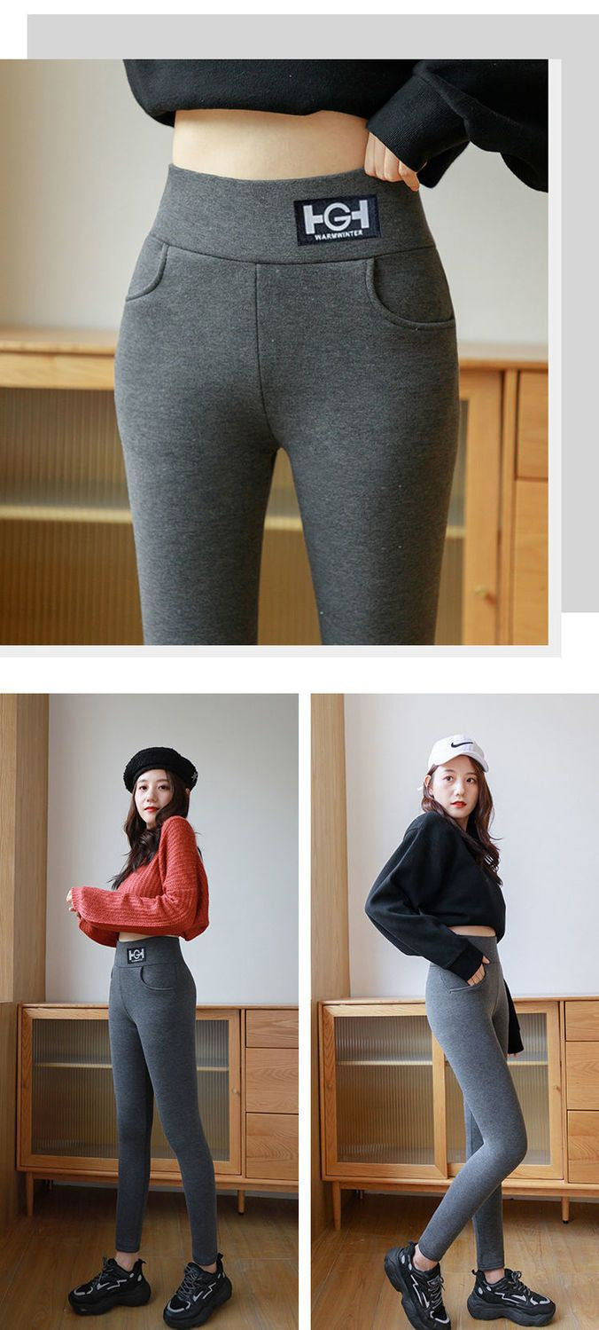 Women’s High-Waist Lamb Wool Fleece Leggings – Butt Lift Thick Winter Pants with Pocket