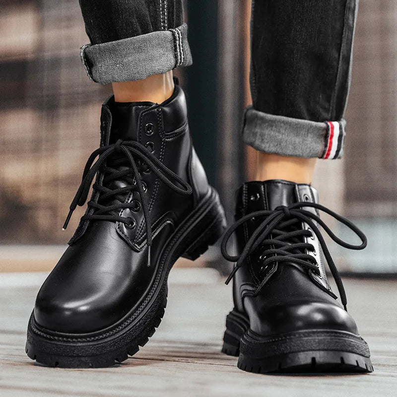 Men Classic Leather Platform Motorcycle Boots