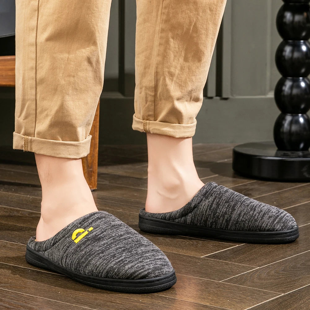 Warm Embroidered  slippers men TPR Memory foam Platform Cushion Soft Non Slip Stripe Comfortable Living Room Shoes High Quality