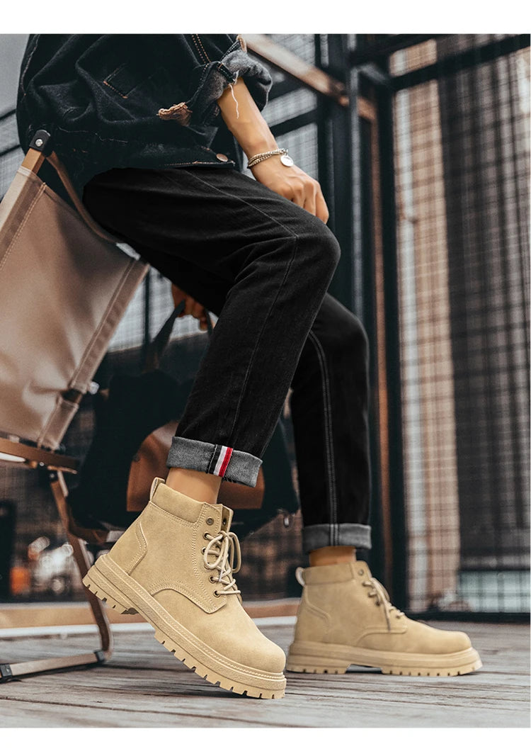 Men Classic Leather Platform Motorcycle Boots