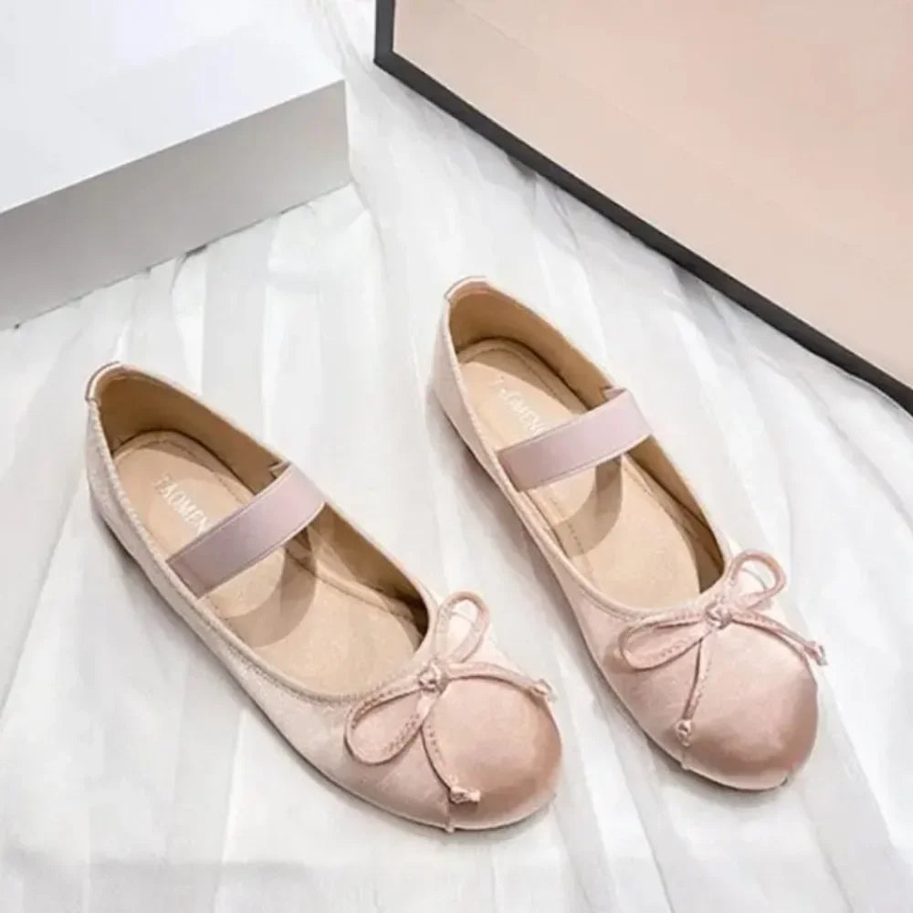 Silk Satin Bow Mary Jane Ballet Flats for Women (Plus Size 33–44)