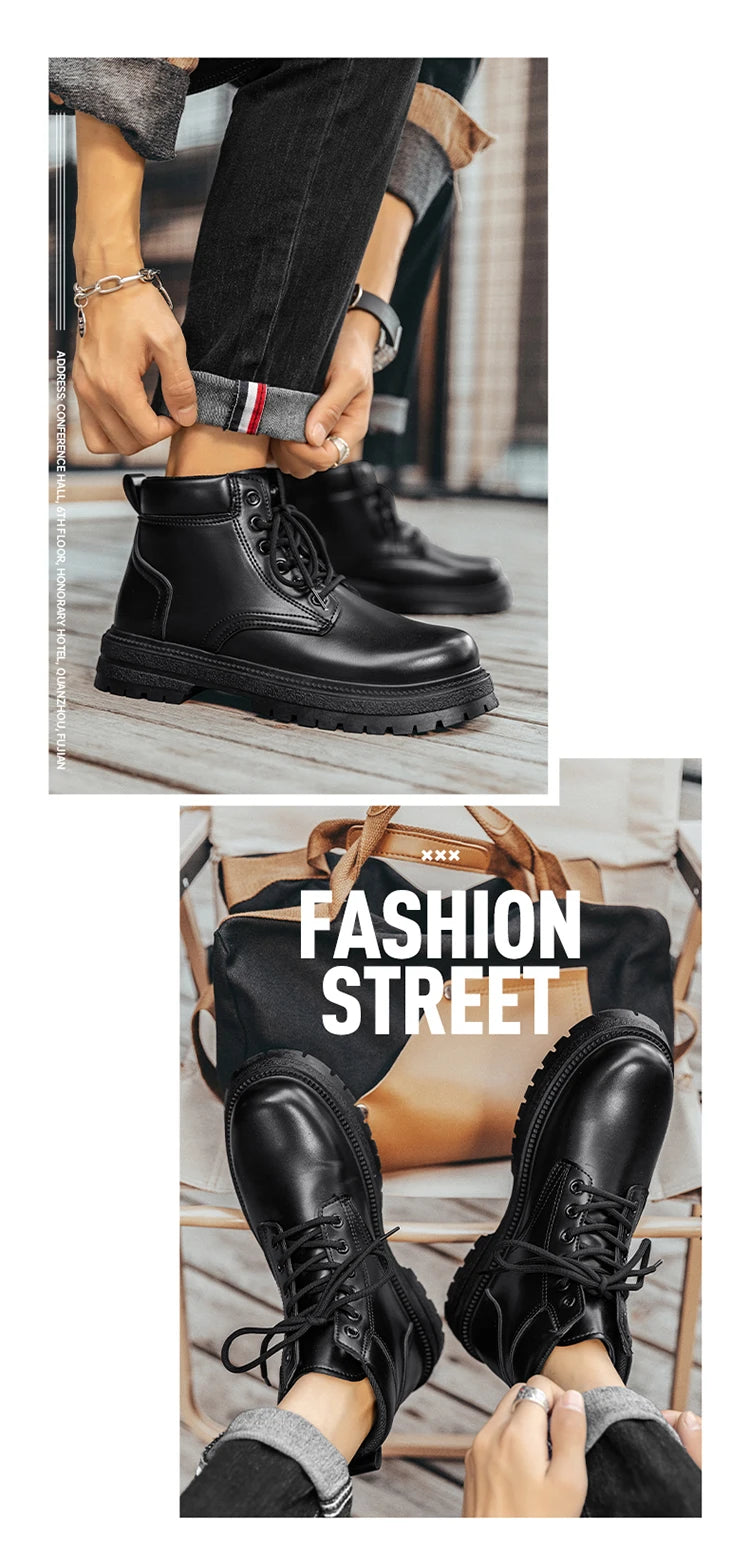 Men Classic Leather Platform Motorcycle Boots