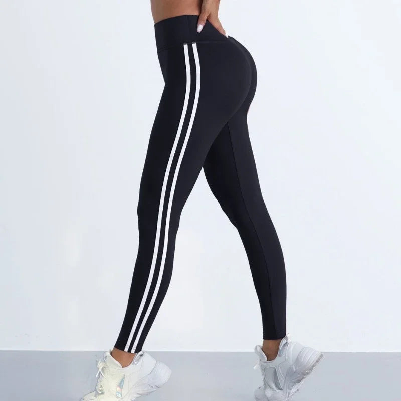 Women High Waist Striped Workout Leggings