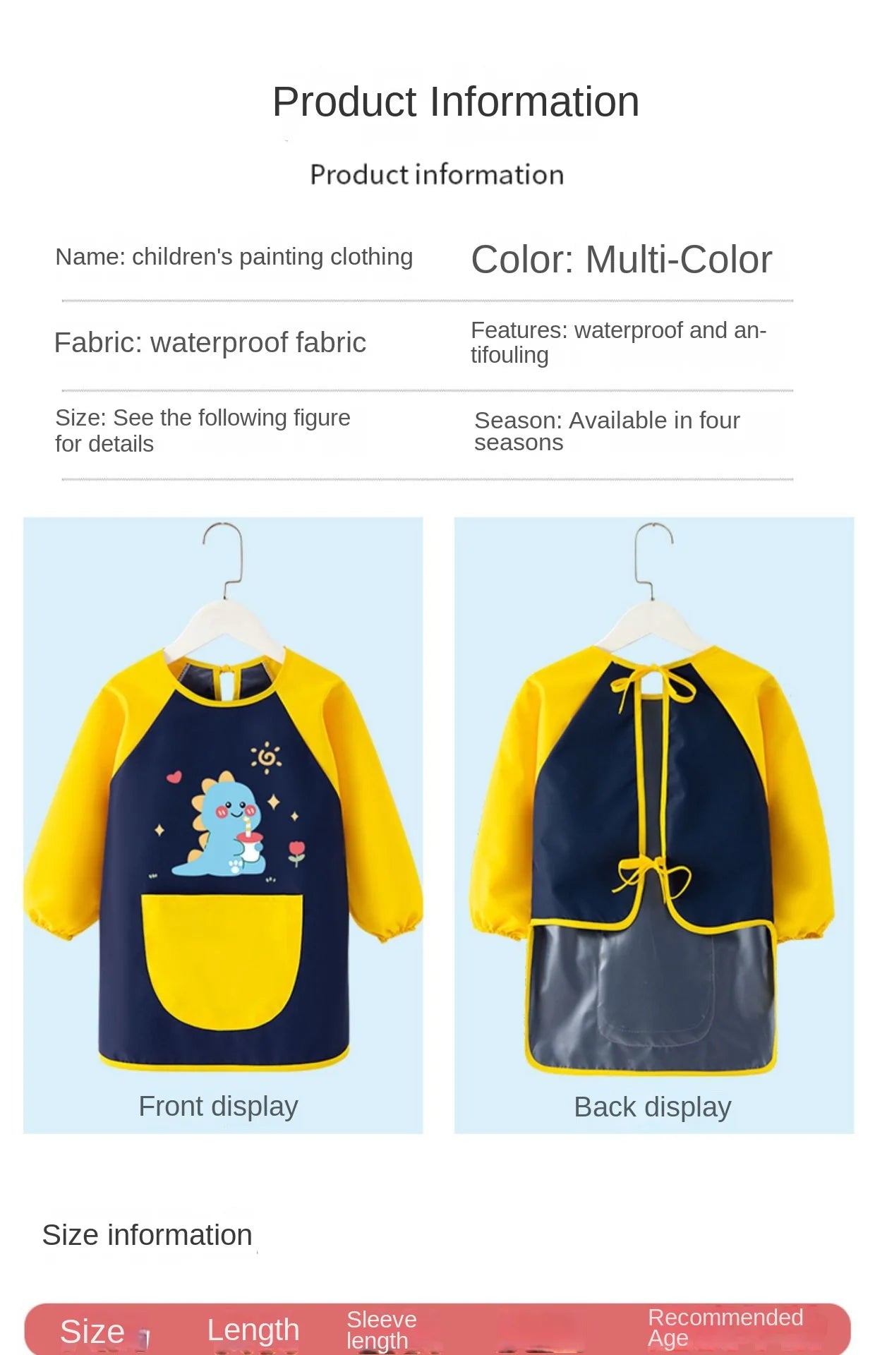 Waterproof Painting Bib – Baby Art Smock & Feeding Gown