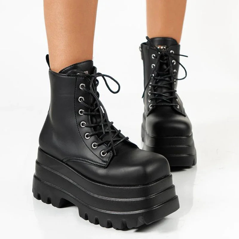 Women Gothic Platform PU Combat Boots