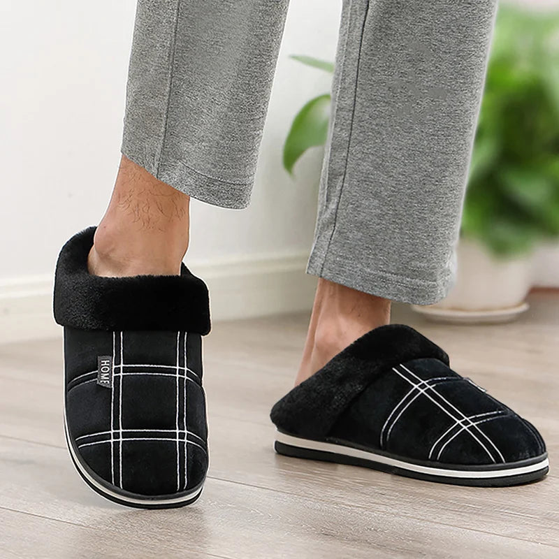 Pmoiste Soft Flannel Plaid Slippers – Warm Memory Foam Indoor Shoes