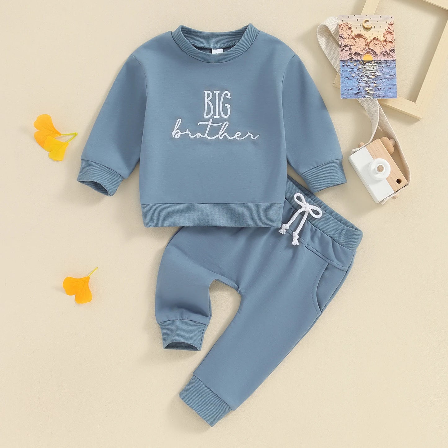 Baby Brother 2-Piece Outfit – Embroidered Letter Sweatshirt & Elastic Waist Sweatpants