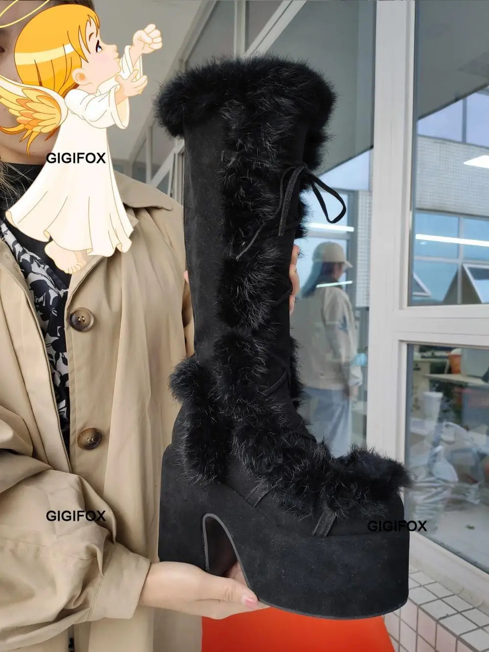 Women Platform Furry Gothic Knee High Boots