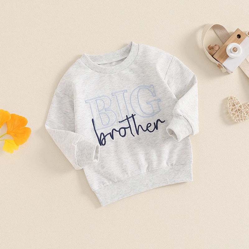 Sibling Matching Sweatshirts – Letter Embroidery Crew Neck Pullovers for Boys & Girls