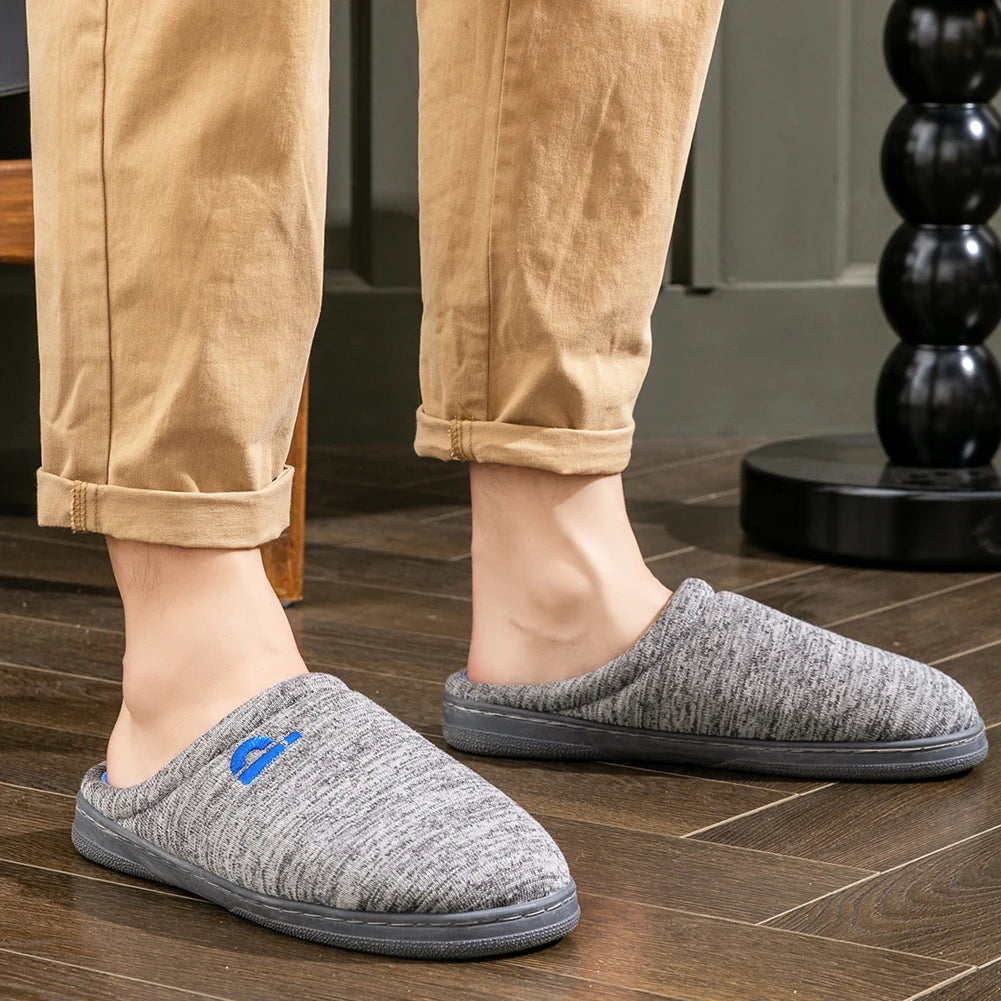 Warm Embroidered  slippers men TPR Memory foam Platform Cushion Soft Non Slip Stripe Comfortable Living Room Shoes High Quality