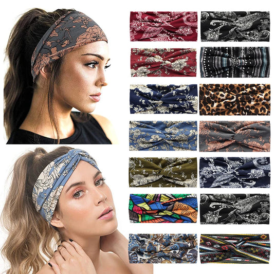 Fashion Bohemian Hair Bands Print Women Girls Headbands Vintage Cross Turban Bandage Bandanas HairBands Hair Accessories
