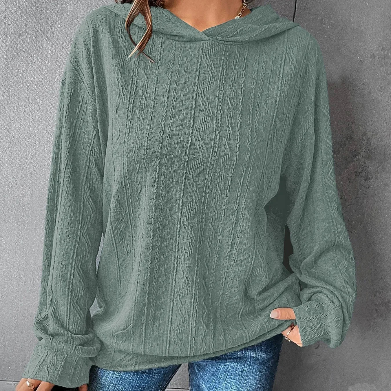 Women’s Hooded Long-Sleeve T-Shirt – Casual Solid Color Top