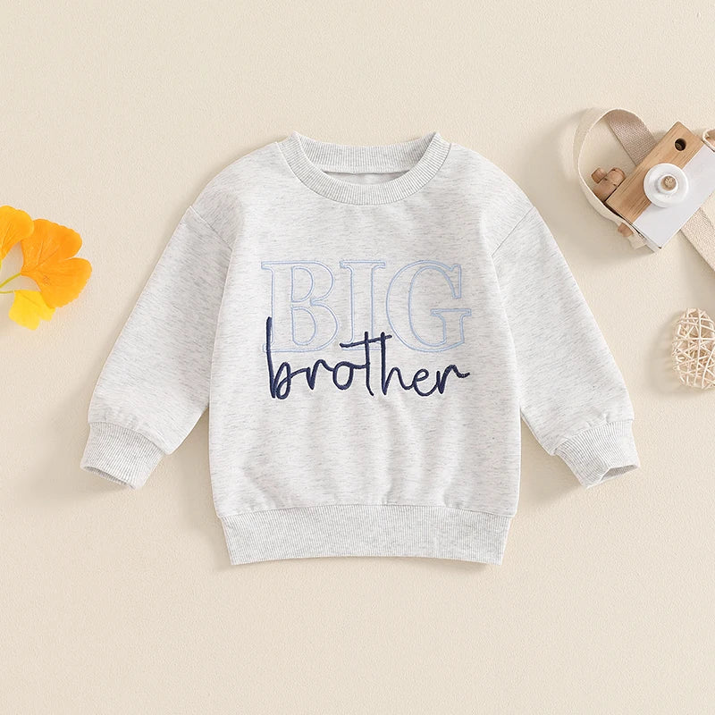 Sibling Matching Sweatshirts – Letter Embroidery Crew Neck Pullovers for Boys & Girls