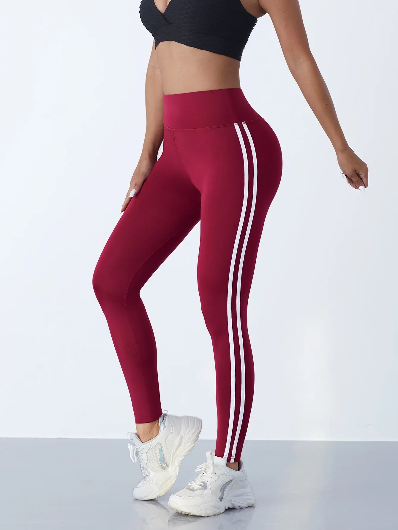 Women High Waist Striped Workout Leggings