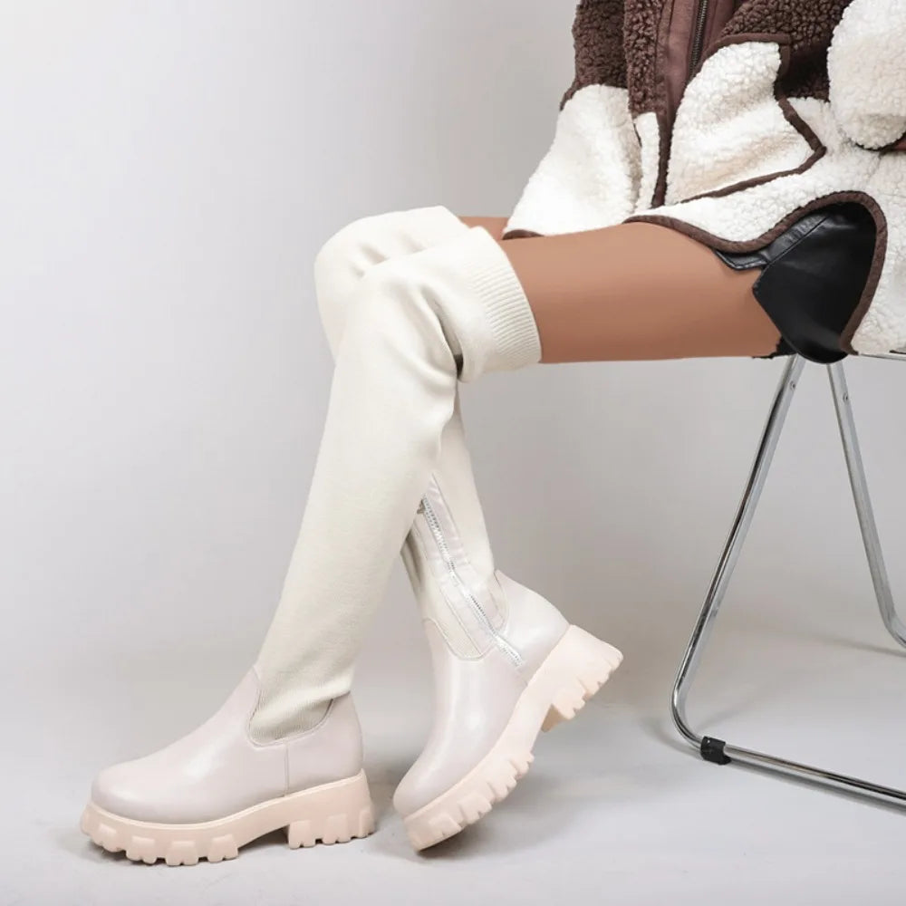 Women Chunky Platform Over-the-Knee Boots