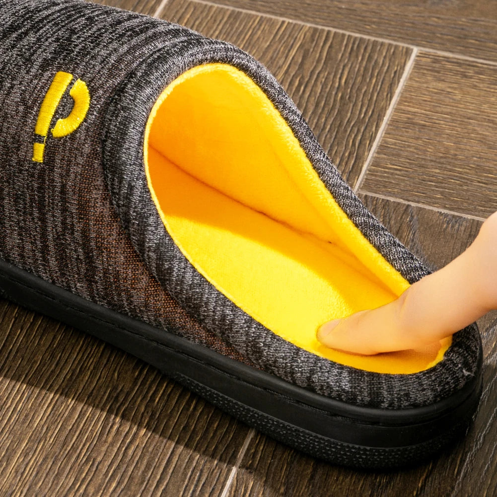 Warm Embroidered  slippers men TPR Memory foam Platform Cushion Soft Non Slip Stripe Comfortable Living Room Shoes High Quality