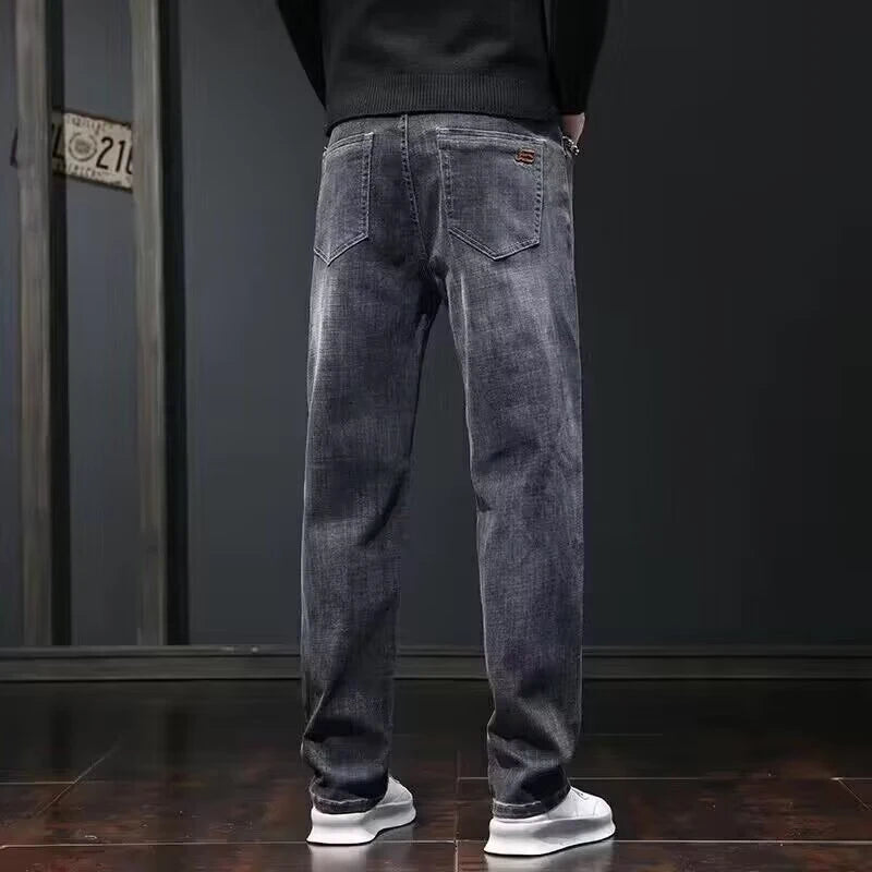 2025 Men’s Slim Straight Stretch Jeans – Dark Gray Wear-Resistant Smart Casual Denim Pants