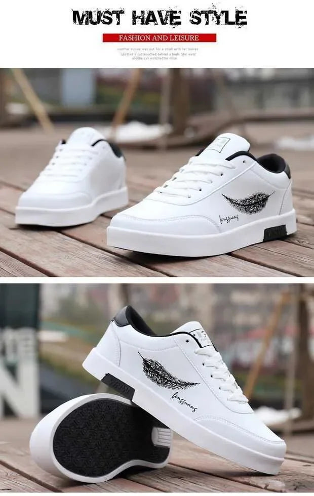 Men White Leather Casual Sports Sneakers