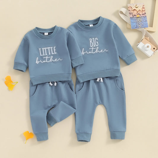 Baby Brother 2-Piece Outfit – Embroidered Letter Sweatshirt & Elastic Waist Sweatpants