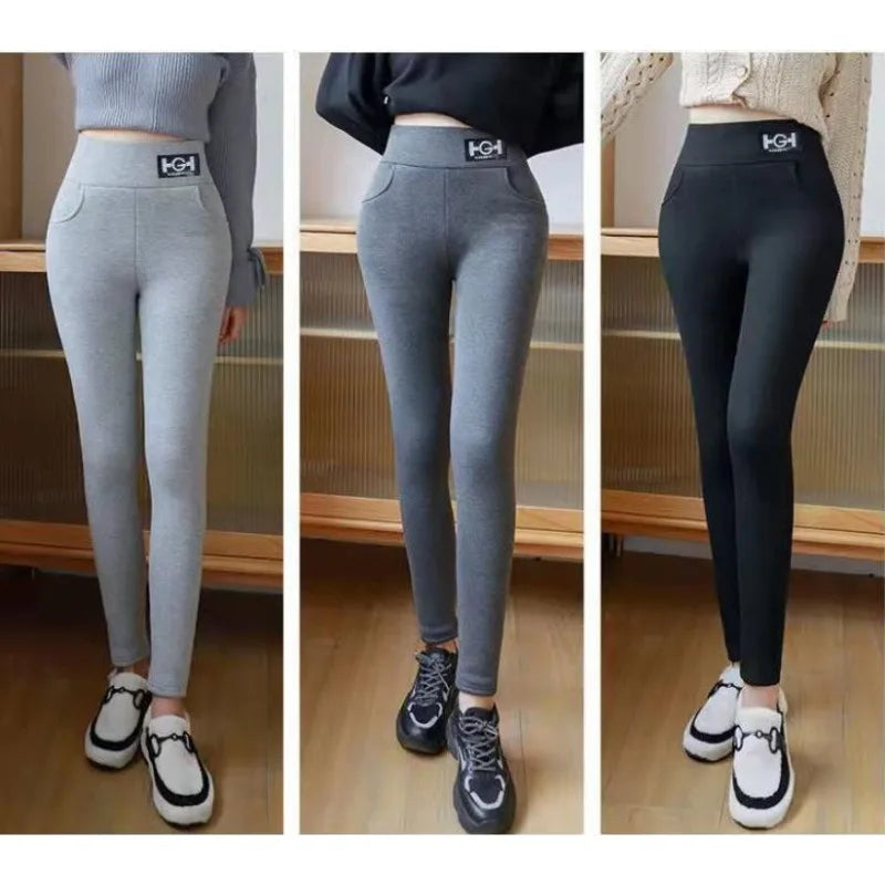 Women’s High-Waist Lamb Wool Fleece Leggings – Butt Lift Thick Winter Pants with Pocket