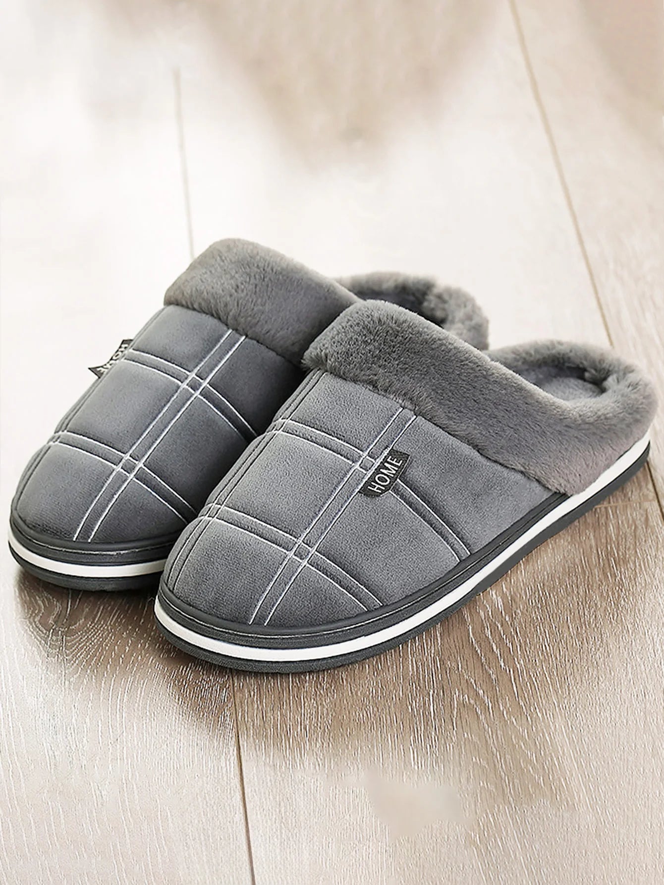 Pmoiste Soft Flannel Plaid Slippers – Warm Memory Foam Indoor Shoes