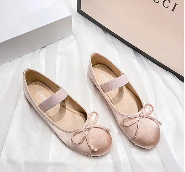 Silk Satin Bow Mary Jane Ballet Flats for Women (Plus Size 33–44)