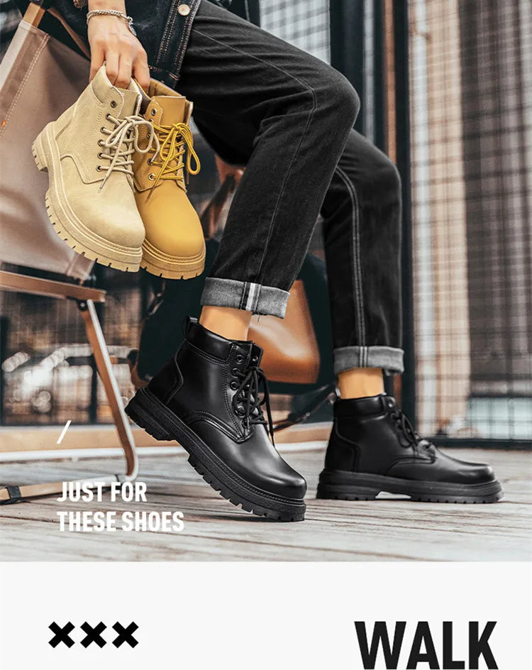 Men Classic Leather Platform Motorcycle Boots