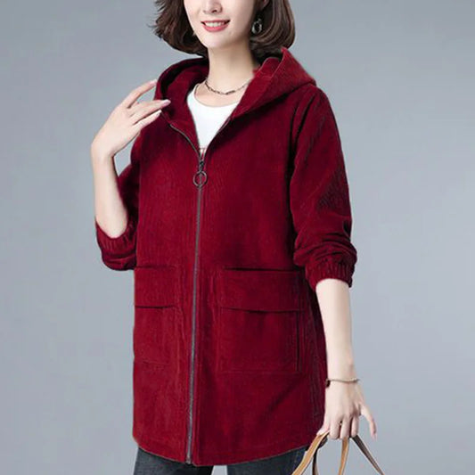 Women’s Oversized Hooded Jacket – Solid Color Zipper Coat with Pockets (Casual Autumn Style)