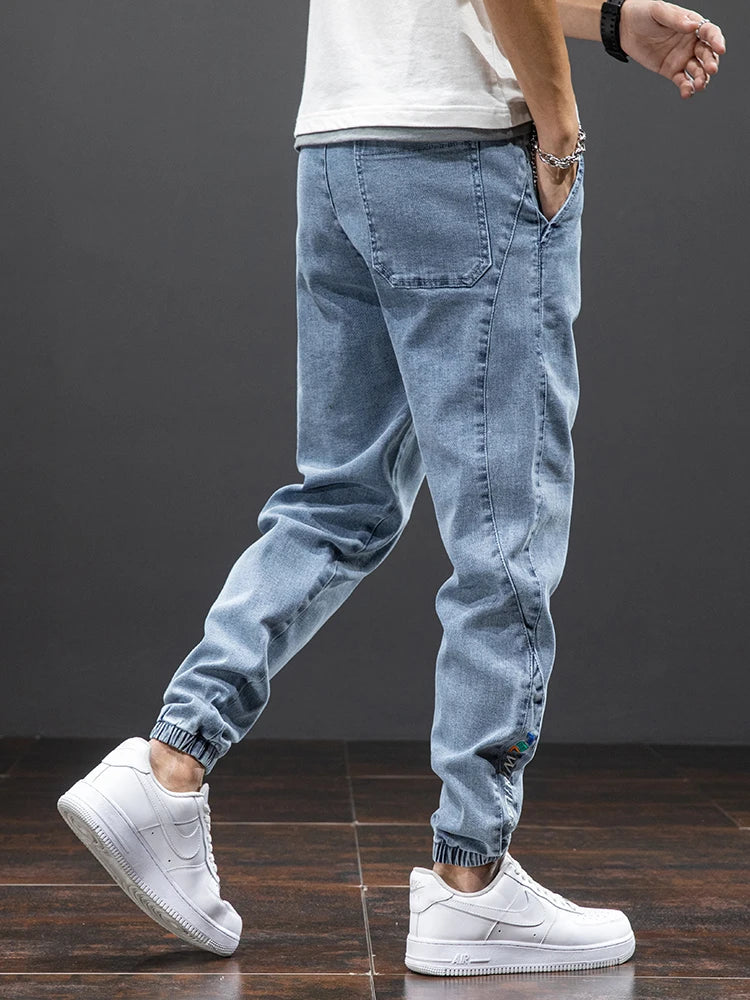 Men’s Cargo Jeans – Baggy Streetwear Denim Jogger Pants (Black/Blue, Plus Size)