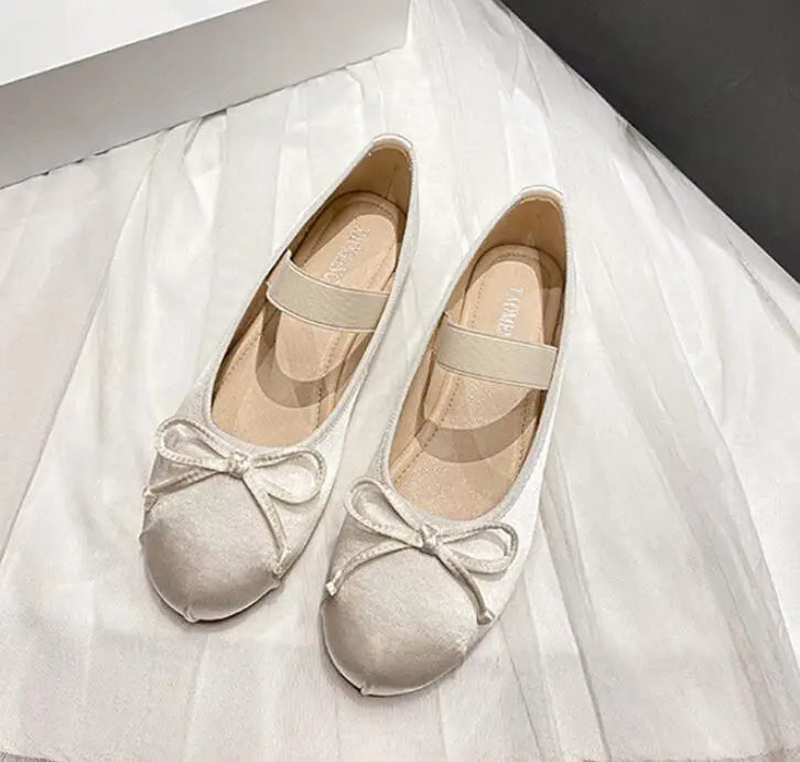 Silk Satin Bow Mary Jane Ballet Flats for Women (Plus Size 33–44)