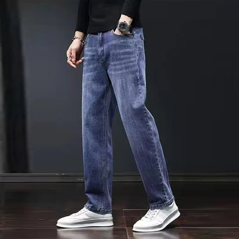 2025 Men’s Slim Straight Stretch Jeans – Dark Gray Wear-Resistant Smart Casual Denim Pants