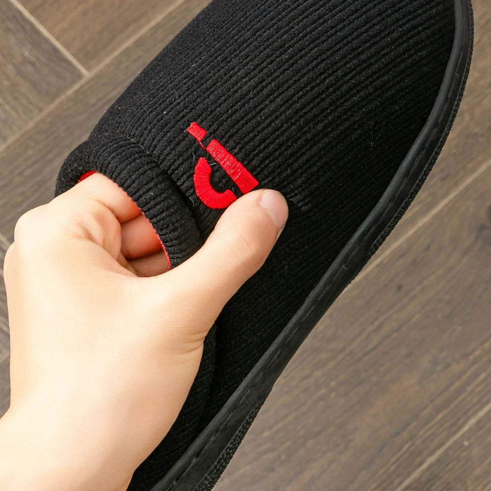 Warm Embroidered  slippers men TPR Memory foam Platform Cushion Soft Non Slip Stripe Comfortable Living Room Shoes High Quality