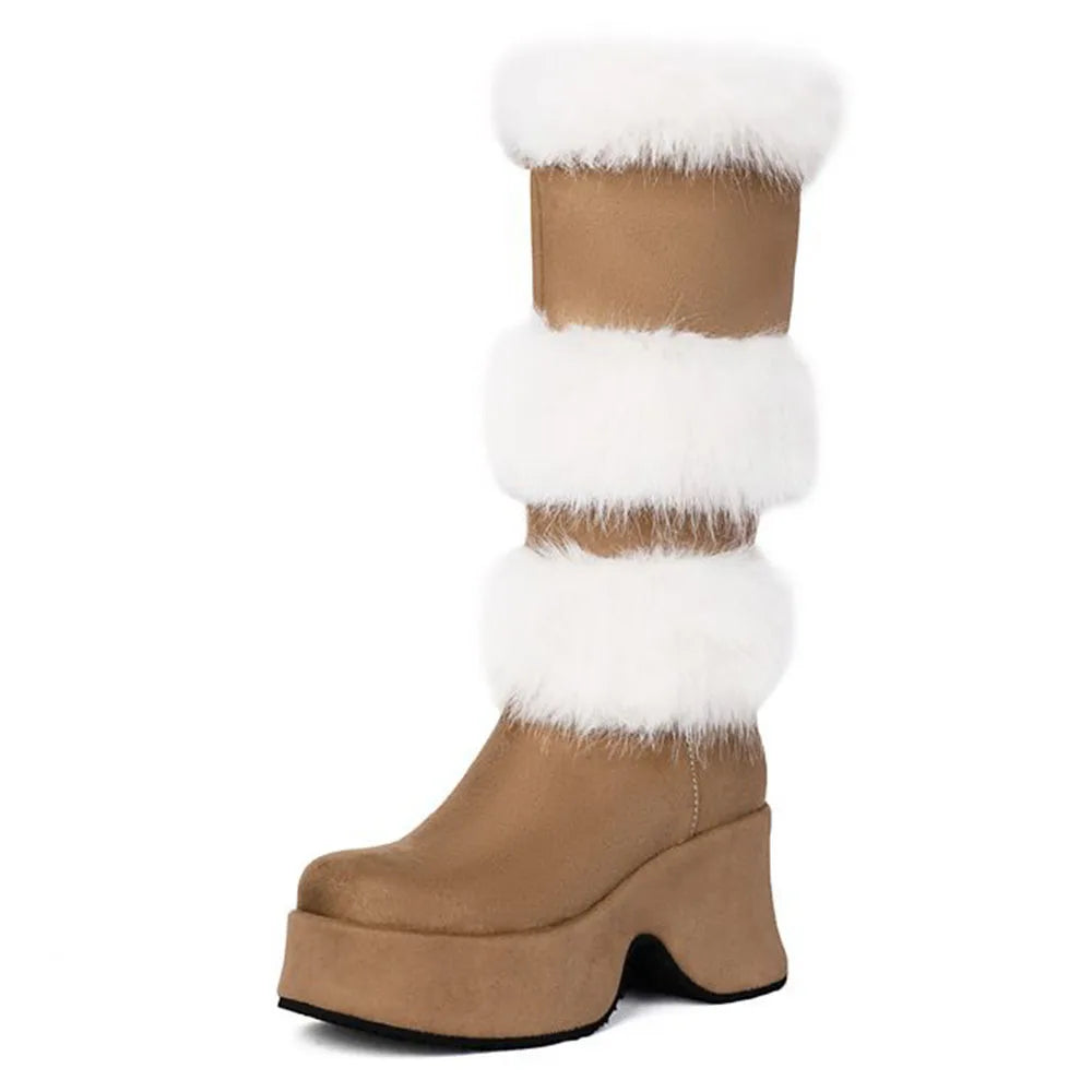 Women Platform Furry Gothic Knee High Boots