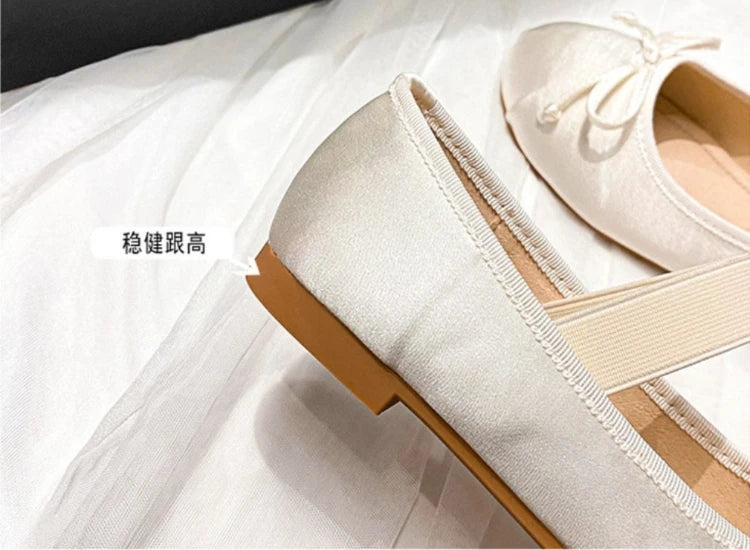 Silk Satin Bow Mary Jane Ballet Flats for Women (Plus Size 33–44)