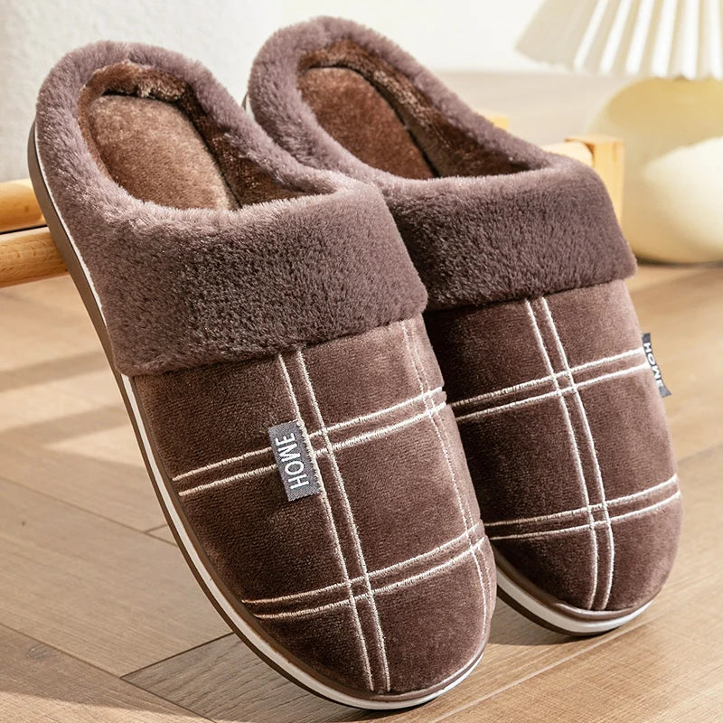 Pmoiste Soft Flannel Plaid Slippers – Warm Memory Foam Indoor Shoes
