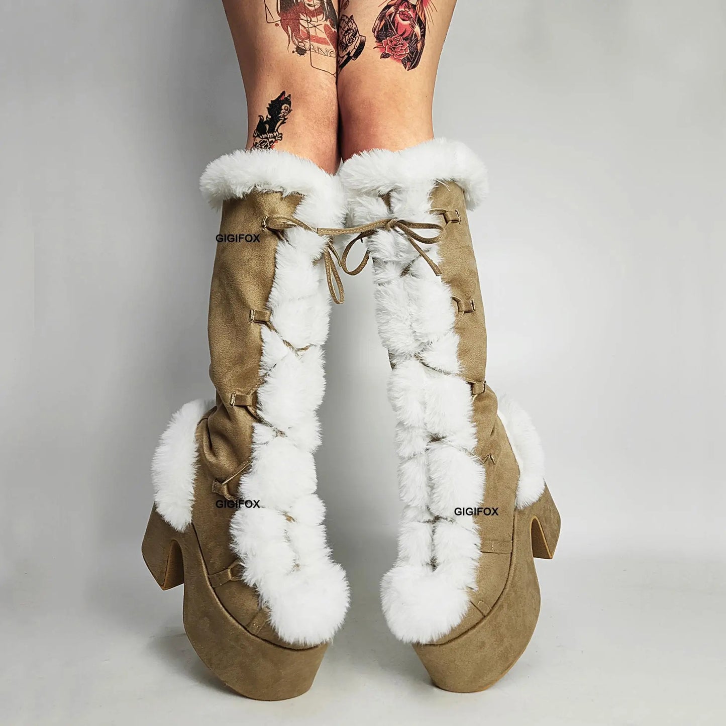 Women Platform Furry Gothic Knee High Boots