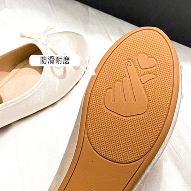 Silk Satin Bow Mary Jane Ballet Flats for Women (Plus Size 33–44)