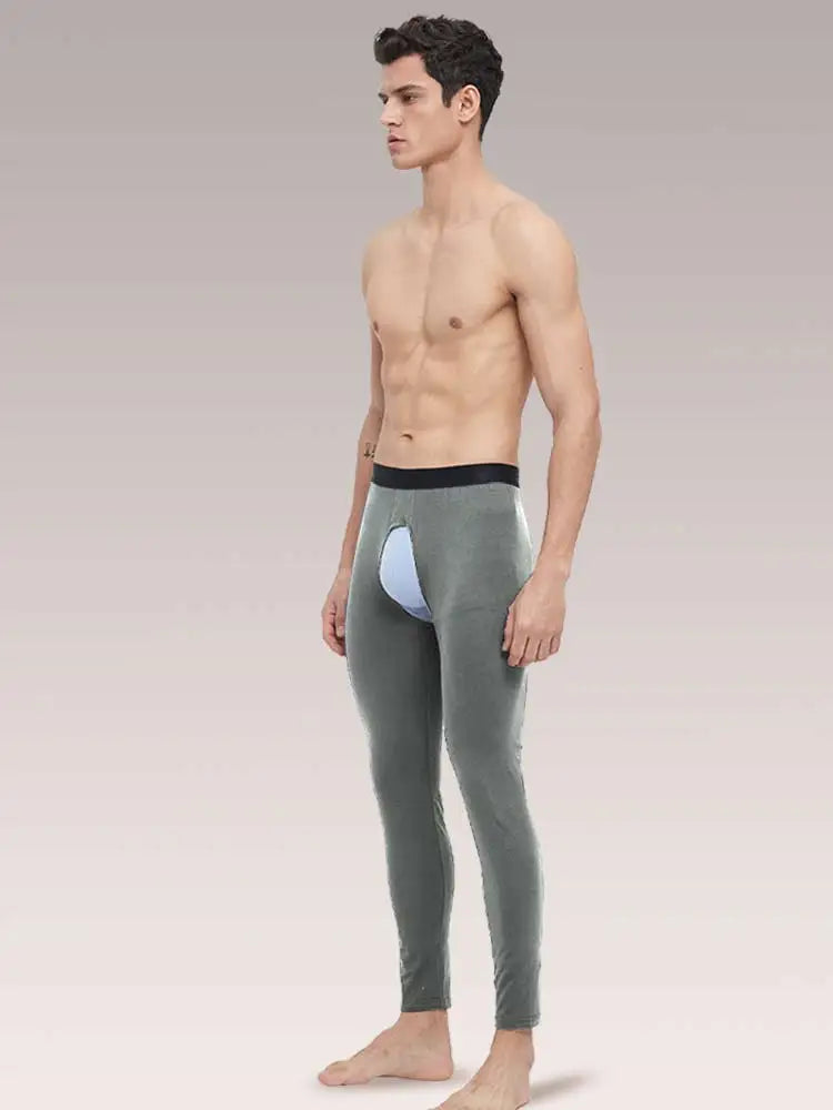 Men’s Open-Crotch Thermal Leggings – Thin Warm Base Layer for Autumn & Winter