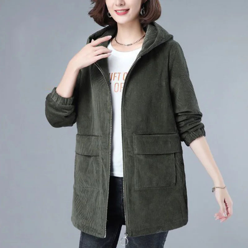 Women’s Oversized Hooded Jacket – Solid Color Zipper Coat with Pockets (Casual Autumn Style)