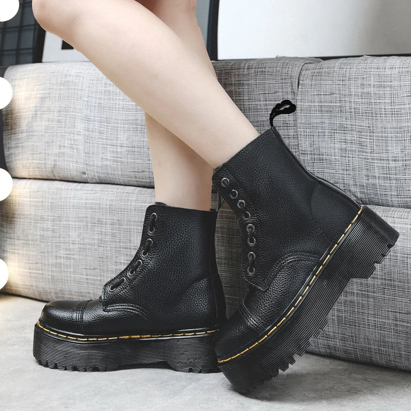 Unisex Punk 8-Hole Platform Moto Boots