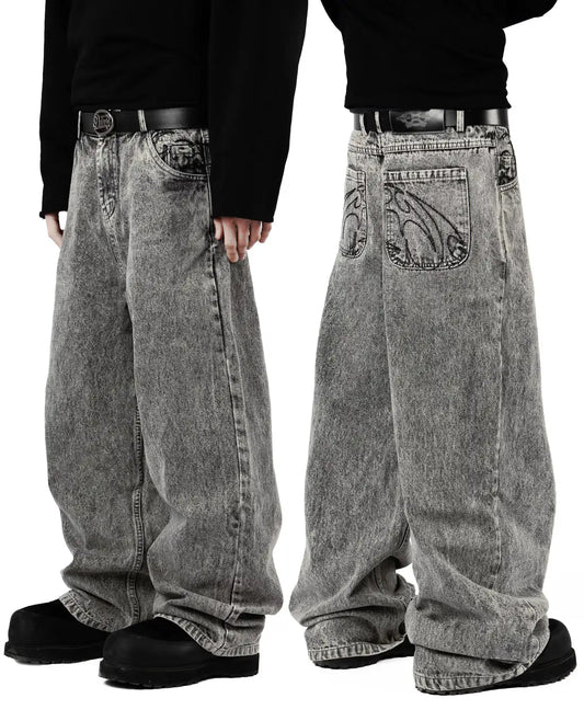 90s Retro Embroidered Street Jeans – Y2K Loose Straight Hip Hop Pants for Men & Women