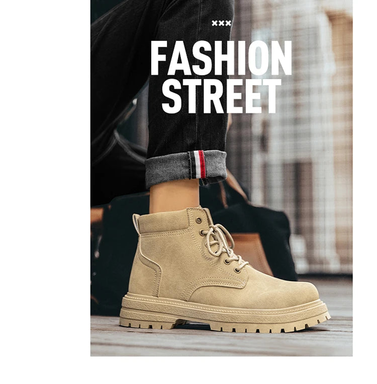 Men Classic Leather Platform Motorcycle Boots