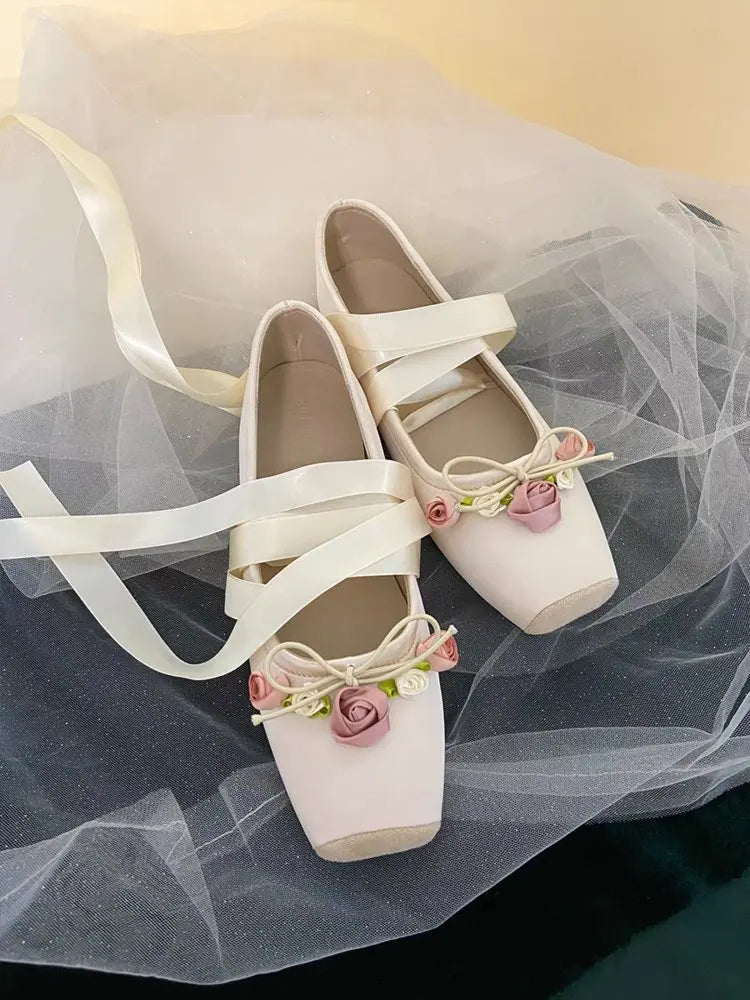 Women Bow Square Toe Mary Jane Flats