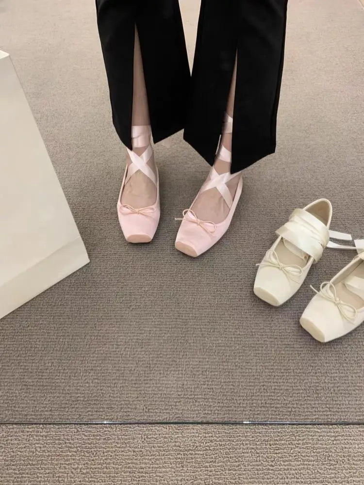 Women Bow Square Toe Mary Jane Flats