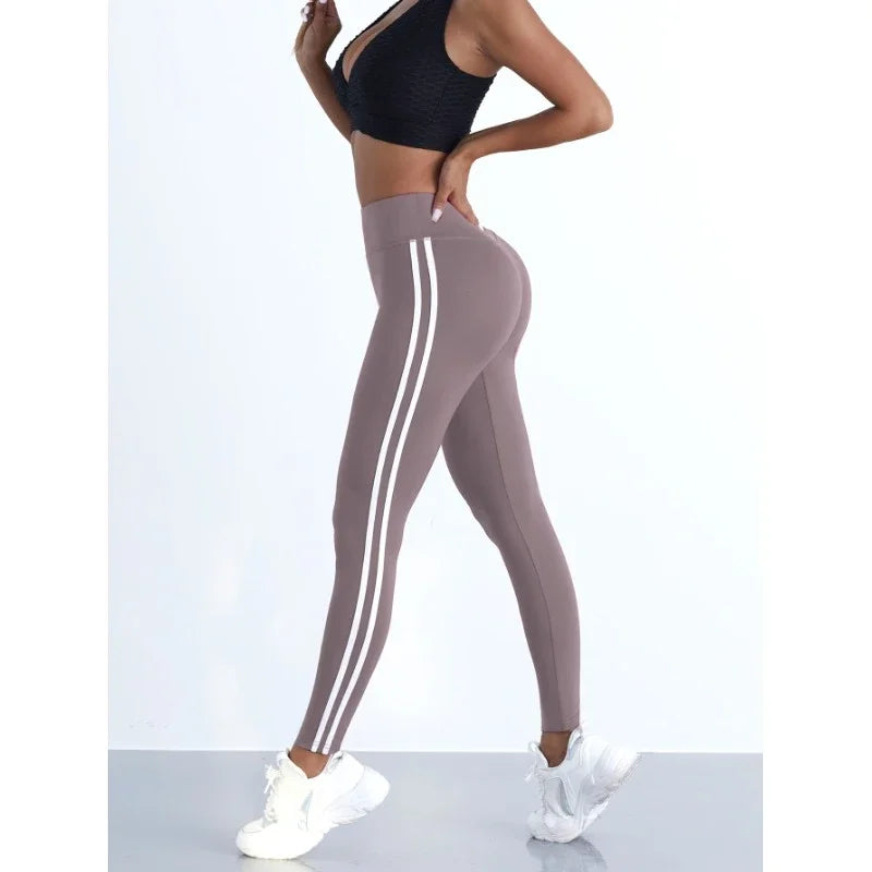 Women High Waist Striped Workout Leggings