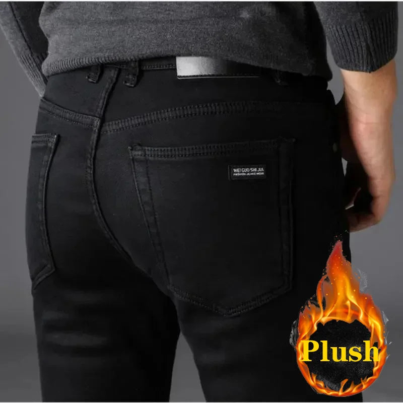 Men’s Classic Stretch Jeans – Soft Black Denim Biker Style Pants, Casual Fashion Trousers for Spring & Autumn